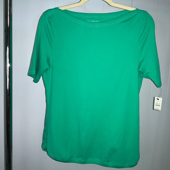 Talbots Petites Stretch Weekend Tee green sz MP bateau neckline cotton blend - Picture 1 of 4